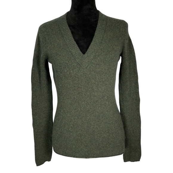 Banana Republic Green Cashmere Sweater Deep V-Neck Long Sleeve Knit Pullover - Picture 1 of 10